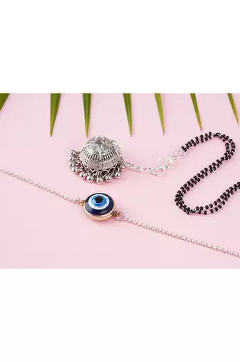 modern evil eye/jhumki handcrafted bracelets for bhaiya-bhabhi, couple (adjustable).