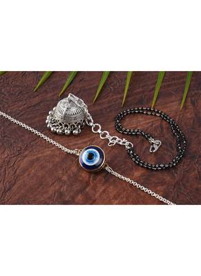 modern evil eye/jhumki handcrafted bracelets for bhaiya-bhabhi, couple (adjustable). 3