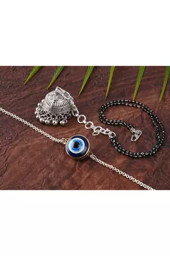 modern evil eye/jhumki handcrafted bracelets for bhaiya-bhabhi, couple (adjustable).