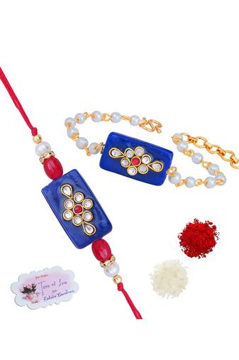 Handmade rakhi for brother combo couple pair rakhi set for bhaiya pearl beads chain rakhi bracelet
