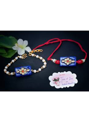 Handmade rakhi for brother combo couple pair rakhi set for bhaiya pearl beads chain rakhi bracelet 5