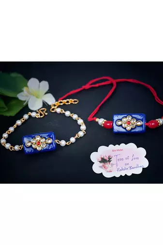 Handmade rakhi for brother combo couple pair rakhi set for bhaiya pearl beads chain rakhi bracelet
