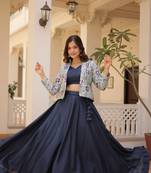 Rama Blue  Color Premium Designer  Readymade Lehenga Choli With Koti Collections
