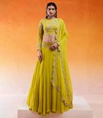 Yellow Viscose Georgette Hand Embroidery Lehenga Set