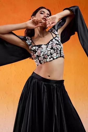 Black Embelllished & Embroidered Lehenga Set