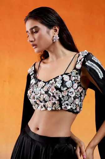 Black Embelllished & Embroidered Lehenga Set
