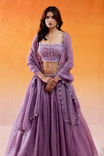 Lavender Embroidered Lehenga Set