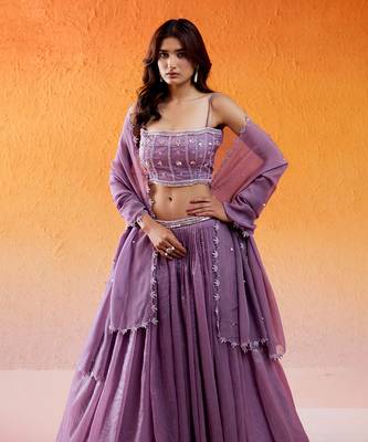Lavender Embroidered Lehenga Set 4