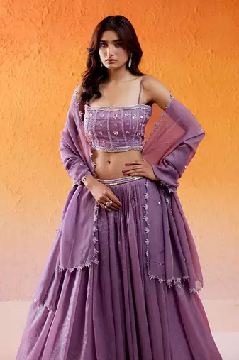 Lavender Embroidered Lehenga Set