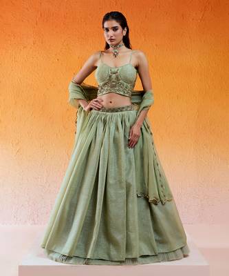 Pista Green Embroidered Lehenga Set 1