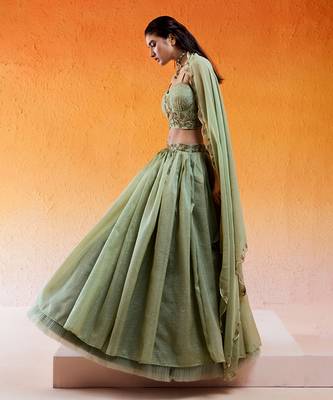 Pista Green Embroidered Lehenga Set 2