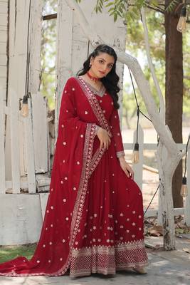 Maroon  Color Designer Trending  Georgette Gown-Dupatta Collection 3