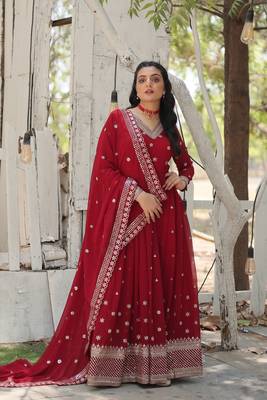 Maroon  Color Designer Trending  Georgette Gown-Dupatta Collection 4