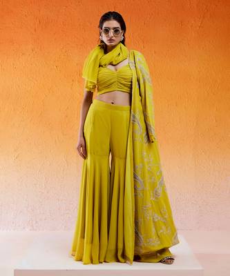 Yellow embroidered jacket sharara set 1