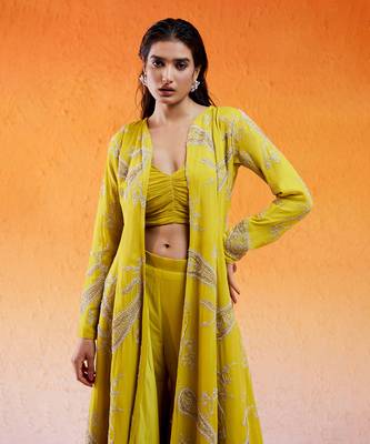 Yellow embroidered jacket sharara set 3