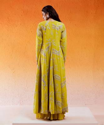 Yellow embroidered jacket sharara set 5