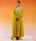 Yellow embroidered anarkali suit