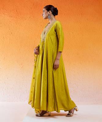Yellow embroidered anarkali suit 2