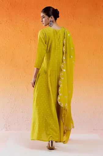 Yellow embroidered anarkali suit