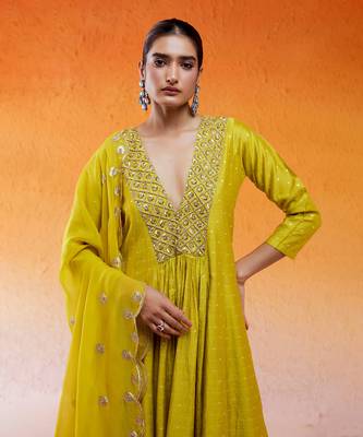 Yellow embroidered anarkali suit 4