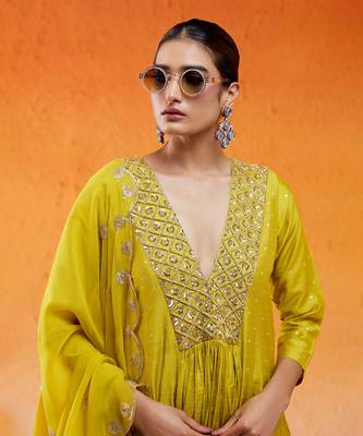 Yellow embroidered anarkali suit 5