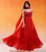 Red viscose georgette hand embroidery anarkali with dupatta