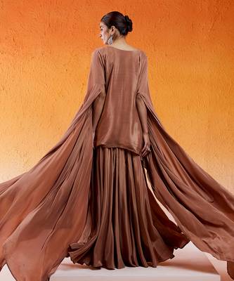 Brown viscose natural crepe hand embroidered sharara set 5