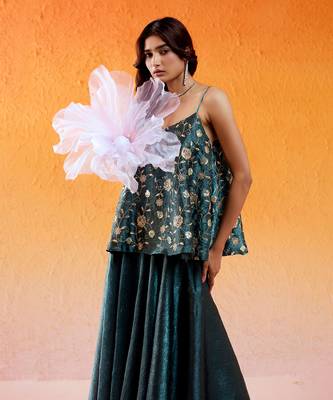 Metallic teal blue peplum sharara set 4