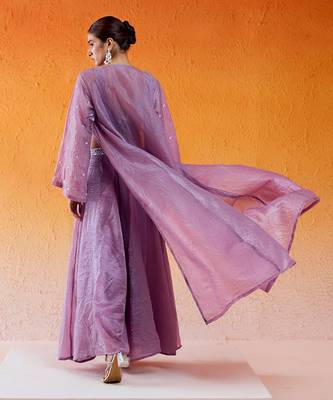 Purple crushed organza hand embroidered pant set 5