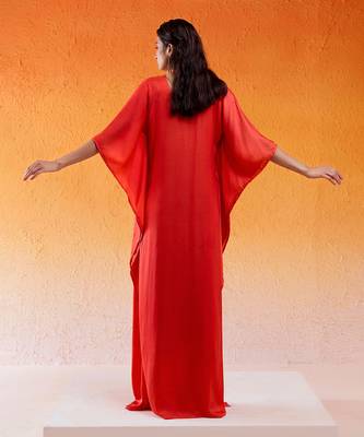 Red viscose modal satin hand embroidery kaftan 3