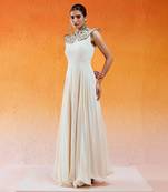 Ivory viscose georgette hand embroidery gown