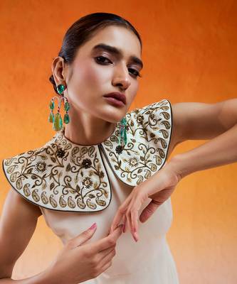 Ivory viscose georgette hand embroidery gown 4