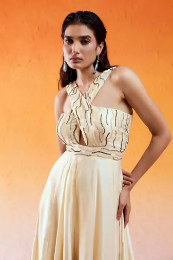 Ivory embroidered jumpsuit cross jumpsuit