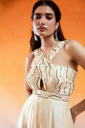Ivory embroidered jumpsuit cross jumpsuit