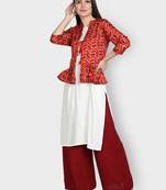 Fabclub women kurti with multi color pleated designer jacket