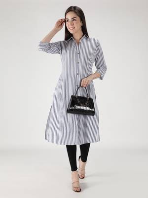 Fabclub cotton striped printed straight women kurti (white) 1