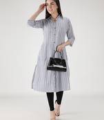 Fabclub cotton striped printed straight women kurti (white)