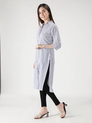 Fabclub cotton striped printed straight women kurti (white) 2
