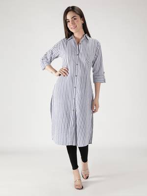 Fabclub cotton striped printed straight women kurti (white) 3