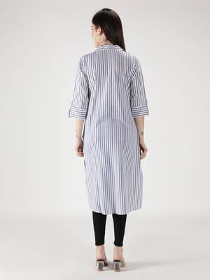 Fabclub cotton striped printed straight women kurti (white) 4