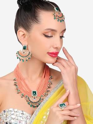 Bridal Ad/Cz Long Maharani Haar Wedding Earring Necklace Jewellery Set 2