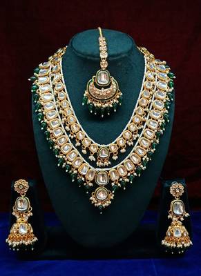 Indian bollywood bridal 2 layer maharani haar  wedding earring necklace jewellery set 1
