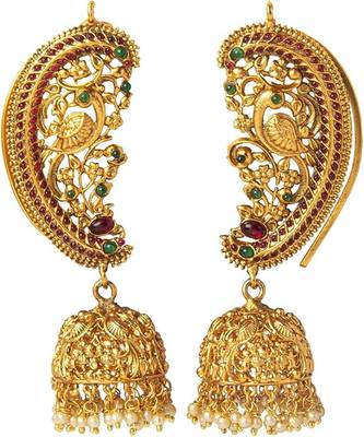 Traditional indian gold plated handcrafted antique peacock jewellery ear cuff jhumka earring for women 1