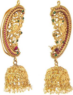 Traditional indian gold plated handcrafted antique peacock jewellery ear cuff jhumka earring for women 2