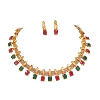 Indian bollywood bridal gold plated traditional temple necklace jewellery set 2