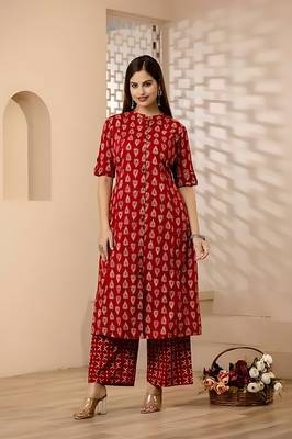 Women's Cotton Floral Print  Kurta Palazzo 4