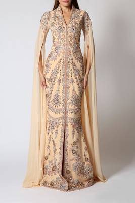 Beige Georgette Zari Work Kaftan  1