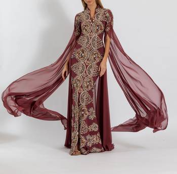 Burgundy Wedding Zari Embroidered Georgette Stitched Stone Work Wedding Dresses 1