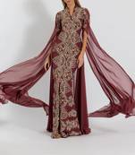 Burgundy Wedding Zari Embroidered Georgette Stitched Stone Work Wedding Dresses