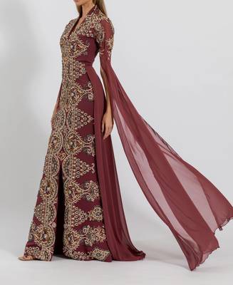Burgundy Wedding Zari Embroidered Georgette Stitched Stone Work Wedding Dresses 2